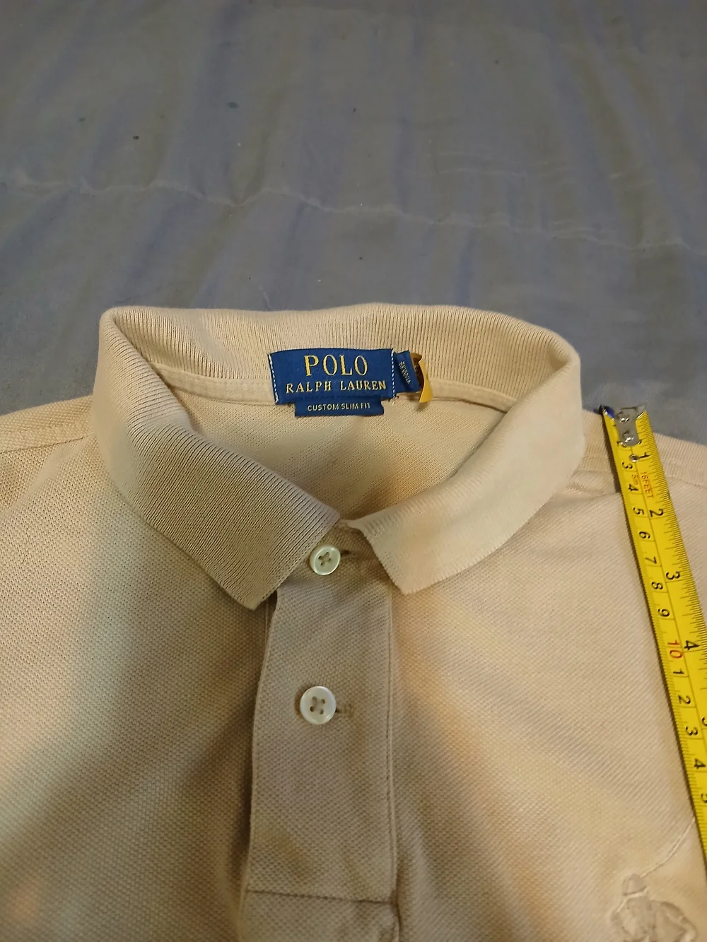 100% Cotton Polo Ralph Lauren Custom Slim Fit Big Pony Polo Shirt Tan/Beige-Sz M